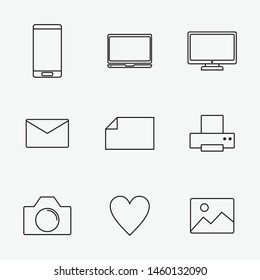 Device line icons. Laptop, Printer linear icon set. Line buttons with icon. Editable stroke. Vector
