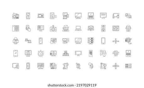 Device, linear icons, line signs set, vector collection