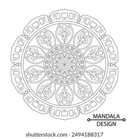 Device mandala coloring book page. Easy Mandala Coloring Book Pages for Adults to Relax, Experiences Give Relief. Resizeable Vector File
