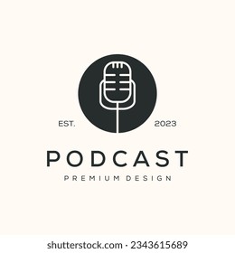 device microphone vintage logo vector minimalist illustration design, podcast audio symbol design