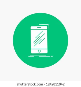 Device, mobile, phone, smartphone, telephone White Glyph Icon in Circle. Vector Button illustration