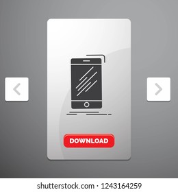 Device, mobile, phone, smartphone, telephone Glyph Icon in Carousal Pagination Slider Design & Red Download Button