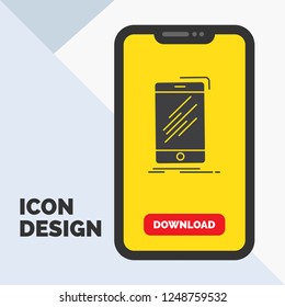 Device, mobile, phone, smartphone, telephone Glyph Icon in Mobile for Download Page. Yellow Background