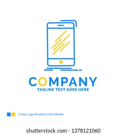 Device, mobile, phone, smartphone, telephone Blue Yellow Business Logo template. Creative Design Template Place for Tagline.
