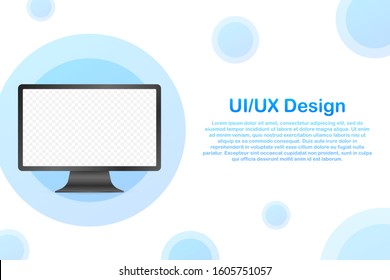 Device mockup banner. Computer UI UX design interface. Blank screen for media sale promotion. Vector stock illustration.