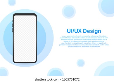 Device mockup banner. Smartphone UI UX design interface. Blank screen for media sale promotion. Vector stock illustration.