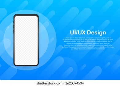 Device mockup banner. Smartphone UI UX design interface. Blank screen for media sale promotion. Vector stock illustration.