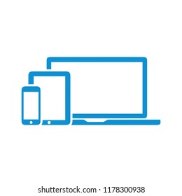 Device Mockup Template. Set Of Computer Monitor, Computer, Laptop, Phone, Tablet Isolated On White Background. Flat Vector Illustration