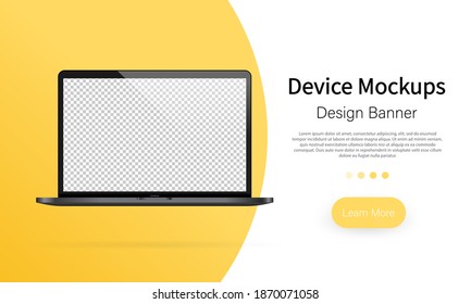 Device mockups banner. Laptop blank screen, notebook mockup. Template for infographics or presentation UI design interface. Vector on isolated white background. EPS 10