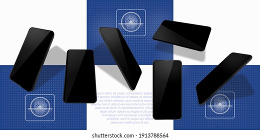 Simulaciones de dispositivos. Un juego de simulación de smartphone realista. Smartphone sin trampas. UI de diseño de simulación de smartphone, UX. Plantilla de Smartphone con pantalla en blanco de diferentes lados