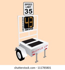 Device monitoring and speed control on the roads. Vector illustration.