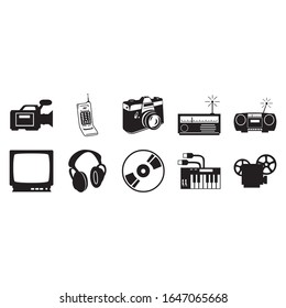 device and multimedia symbol icon on white background, technology icon, music icon, vector illustration