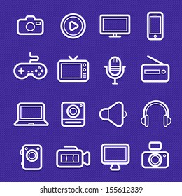 device and multimedia symbol line icon on violet background vector illustration