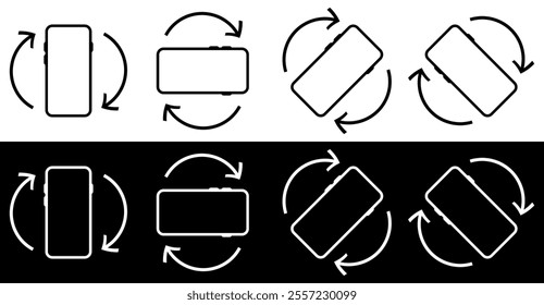 Device Orientation Icons for Screen Rotation and Navigation. Vector Illustration isolated on white and black background.