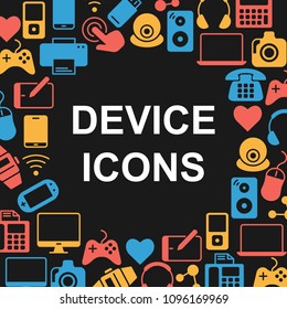 Device outline icons set. Electronic symbols collection. Line icons pattern for computer and mobile electronic gadgets. Endless texture isolated on blue background flat style vector illustration