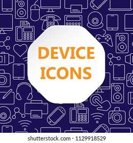 Device outline icons set. Electronic symbols collection. Line icons pattern for computer and mobile electronic gadgets. Endless texture isolated on blue background flat style vector illustration