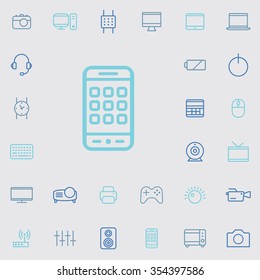 device outline, thin, flat, digital icon set for web and mobile