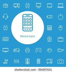 device outline, thin, flat, digital icon set for web and mobile