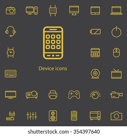 device outline, thin, flat, digital icon set for web and mobile
