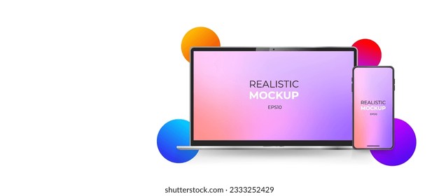 Device realistic mockup. Landing page for app presentation or web page. Minimalistic style web page. Devices realisitic eps