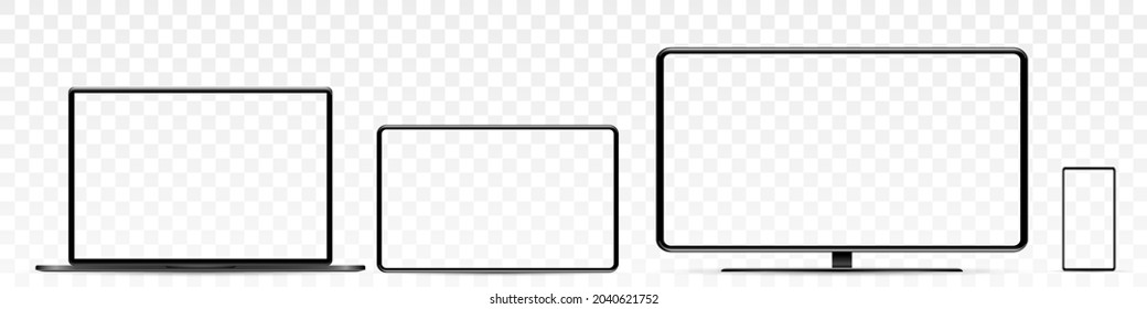 Parodia de la pantalla del dispositivo. Smartphone, tablet, laptop y monitor monoblock, con pantalla en blanco para su diseño. Papúa Nueva Guinea. 