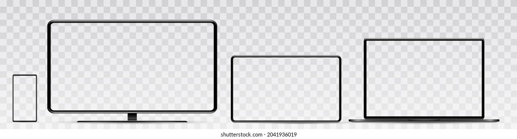 Parodia de la pantalla del dispositivo. Smartphone, tablet, laptop y monitor monoblock, con pantalla en blanco para su diseño. Papúa Nueva Guinea. 