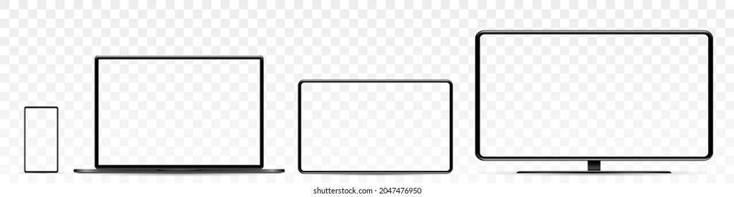 Device Screen Mockup. Smartphone, Tablet, Laptop And Monoblock Monitor, With Blank Screen For You Design. PNG. 