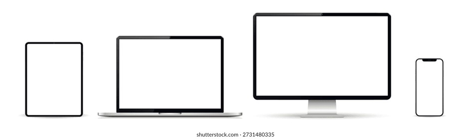 Device screen mockup. Smartphone, tablet, laptop and computer monitor with blank screen