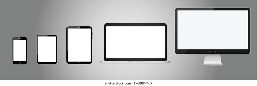 Device screen set - laptop smartphone tablet computer monitor. Vector