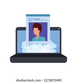 device screen with social network profile avatar character