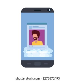 device screen with social network profile avatar character
