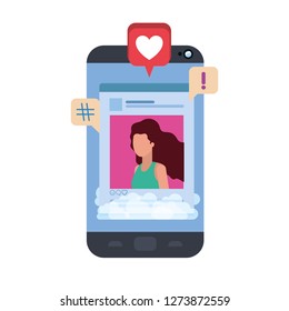 device screen with social network profile and speech bubble