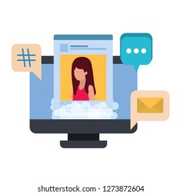 device screen with social network profile with speech bubble