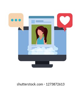 device screen with social network profile with speech bubble