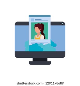 device screen with social network profile avatar character