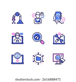 Device service and repair - line design style icons set