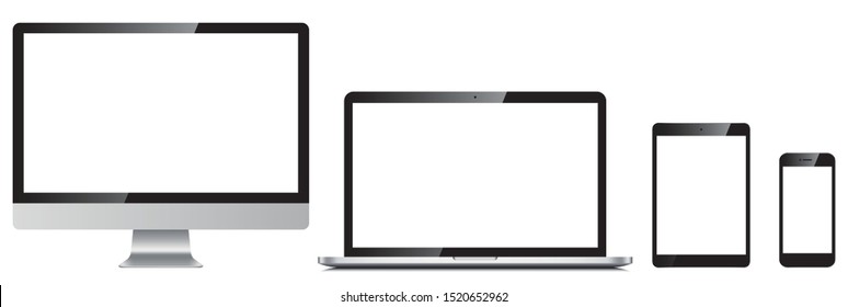 Device set: Computer, laptop, tablet, phone. Vector illustration