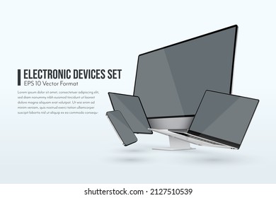 Device set with a laptop, tablet, smartphone, a desktop computer with a blank screen - eps 10 vector format