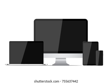Device set realistic of computer laptop tablet phone isolated on white background  icon web pc digital mock