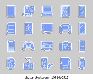 Device silhouette sticker icons set. Web sign kit of gadget. Electronics pictogram collection includes tablet, pad, ebook. Simple device vector icon shape for patch and embroidery