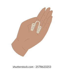 Device for solving snoring problem. Hand holds plastic SNORE CIRCLE. Deep healthy sleep. Vector illustration isolated on transparent background in flat style.