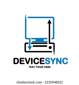 Device synchronize vector logo template. This design use computer and phone. Suitable for technology.