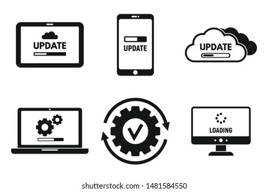 Device system update icons set. Simple set of device system update vector icons for web design on white background