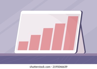 Comprimido de dispositivo con gráfico financiero sobre la tabla. Pantalla del ordenador. El concepto de trabajo a distancia, negocios exitosos, crecimiento financiero. Ilustración del vector