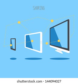IT device tablet smartphone desktop cloud sync information. vector. eps10