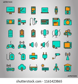 Device and Technology Color Line Icons perfect pixel. Use for website, template,package, platform. Concept object UI,UX design.