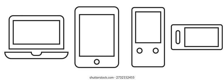 Iconos de Tecnología del dispositivo . Colección de dispositivos digitales minimalistas que muestran dispositivos digitales modernos, ideales para el diseño de la interfaz de usuario, App, Sitios web y presentaciones de tecnología.
