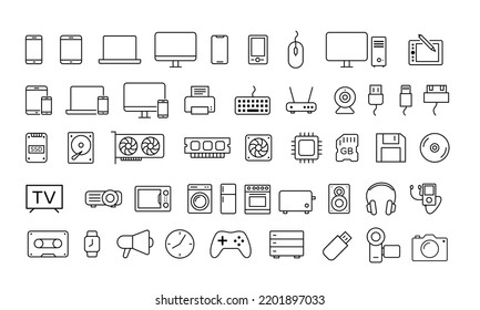 Iconos de dispositivos y tecnología. Vector