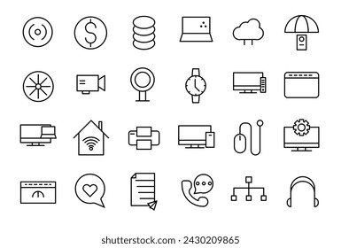 Device and technology line icon set. Electronic devices and gadgets outline icons collection for web and mobile app.