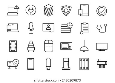 Device and technology line icon set. Electronic devices and gadgets outline icons collection for web and mobile app.